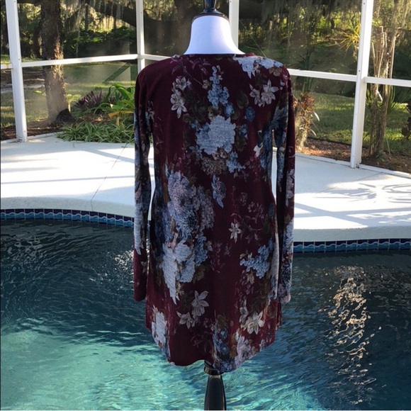 Floral Long-Sleeve Swing Dress - Burgundy - Picture 4 of 5